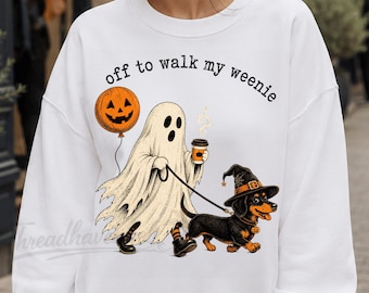Funny Dachshund Halloween PNG, Ghost Wiener Dog Shirt Design (Digital Download)