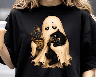Ghost Cat PNG, Spooky Halloween Black Kitty Design (Digital Download)
