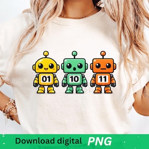 01 10 11 Robot PNG: Binary Code Robot AI Tech Humor Programmer png Retro Futuristic Digital Art (Digital Download)
