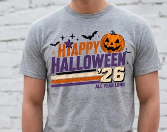 Happy Halloween 2026 PNG: Retro Pumpkin Bat Halloween All Year Long Clipart Spooky Fall Design (Digital Download) Retro Halloween PNG