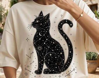 Celestial Cat Constellation PNG: Starlit Night Sky Cat Lover png Mystical Feline Witchy Pet SVG (Digital Download) black Cat