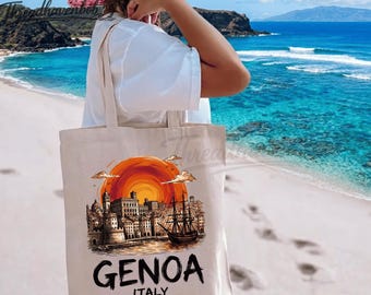 Vintage Genua Italien PNG Italienische Riviera Reisegrafik Tee Retro Küstenurlaub Design Digital Download