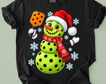 Snowman Playing Pickleball PNG: Christmas Xmas Pickleball Snowman Kids Boys Girls Holiday Clipart (Digital Download) Funny Pickleball Snowma