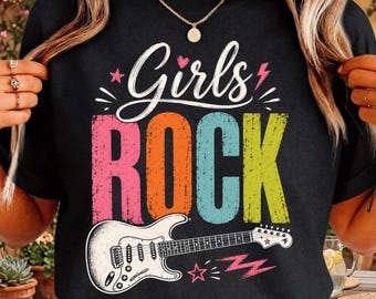 Girls Rock Rockn Roll PNG: female rocker guitar png retro music lover png edgy band aesthetic (Digital Download)