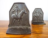 Vintage 1920s 30s Heavy Brass Pair Bookends Appeal To The Great Spirit Indian Cyrus Dallin American Sculptor Decorative Art Library Decor