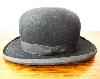 Original 1930s Gentlemans Derby Bowler Hat Crosby & Co Size 6 7/8 Evening Wear, Unique Cocktail Art Deco Headwear Party Hats