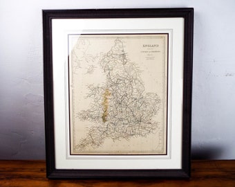 Antique Victorian Framed Map Of Englands Canals & Railways By J and C Walker 1837, Unique Wall Hanging Ideas for Mancave, Geography Teacher