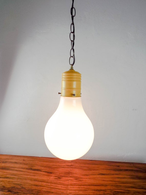 Vintage 1960s 70s Novelty Hanging Lamp Light Bulb Oversized Retro Light Fixture Unique Retro Fun Large Bulb Shaped Hanging Chandelier