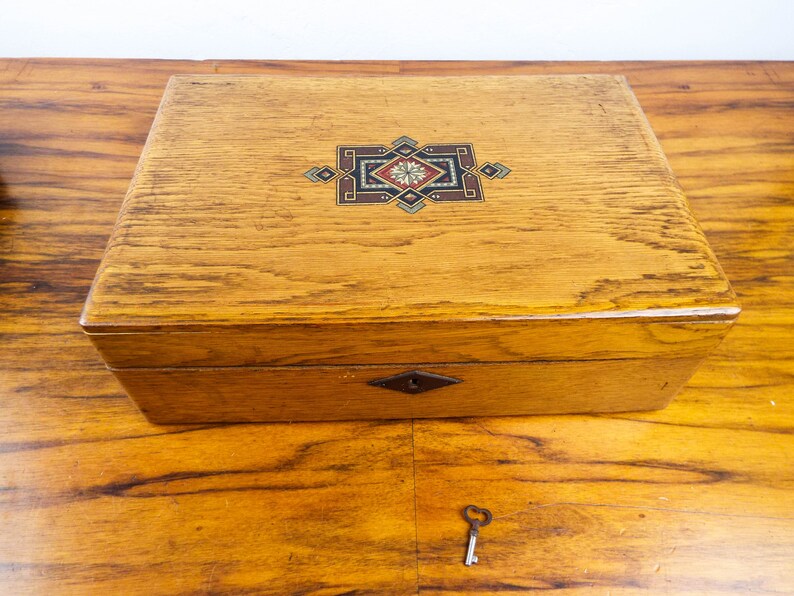 Antique 19th C Art Nouveau Wooden Oak Writing Slope Ladies Lap Desk Letters Box Unique Victorian Library Decoration Wood Writers