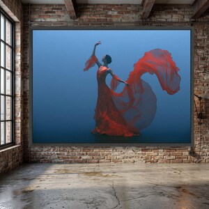 Elegant Red Dress Ballet Dancer Canvas, Flowing Fabric Wall Art, Graceful Dance Pose, Modern Home Decoration, Artistic Canvas Print image 5