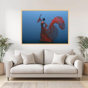 Elegant Red Dress Ballet Dancer Canvas, Flowing Fabric Wall Art, Graceful Dance Pose, Modern Home Decoration, Artistic Canvas Print image 4