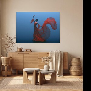 Elegant Red Dress Ballet Dancer Canvas, Flowing Fabric Wall Art, Graceful Dance Pose, Modern Home Decoration, Artistic Canvas Print image 7