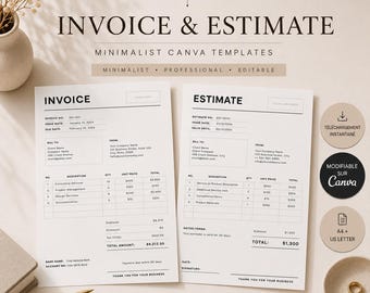 Minimalist Invoice & Estimate Template Canva, Editable Invoice Template, Freelancer Invoice, Small Business Template, Instant Download