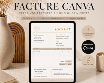 Plantilla de factura profesional de Canva | Plantilla de factura en formato A4 y Carta estadounidense para autónomos y profesionales independientes | Plantilla de factura en PDF editable