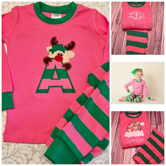 Pink Christmas Pajamas Monogrammed Pajamas Matching Pjs Etsy Pink Christmas Pajamas