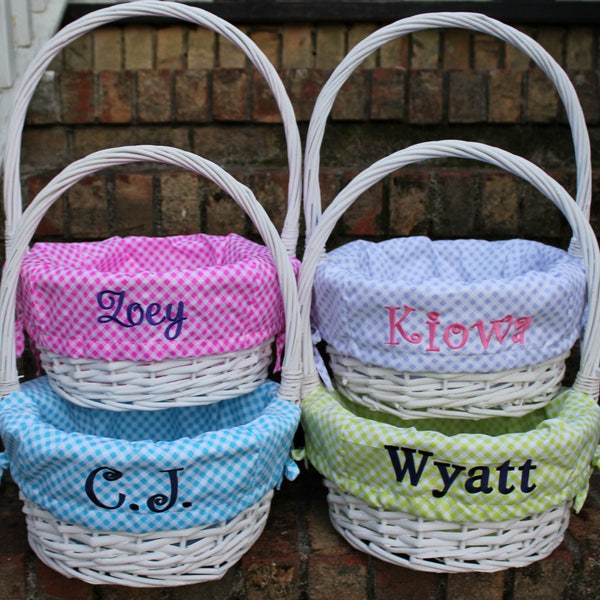 White Willow Easter Basket with Monogrammed Liner Gingham Easter Baskets Personalized Easter Basket