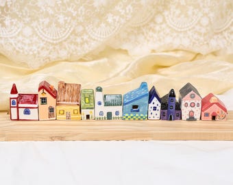 Ceramic Miniature Ceramic House Hand Painted Magic house Colorful Pottery Village Fairy Garden Accessories Terrarium Decor Tiny Clay Cottage