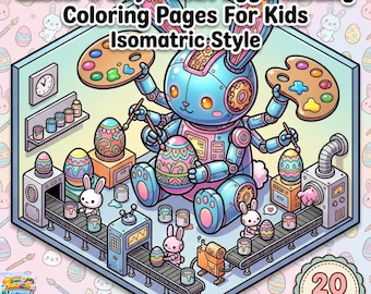 イースターの子供向けぬり絵20枚 | 卵の塗り絵 | アイソメトリックスタイル | 8.5インチ×8.5インチ