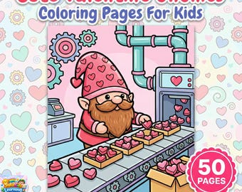 バレンタインのノームの子供向けぬり絵、印刷可能なぬり絵50冊、PDFですぐにダウンロード