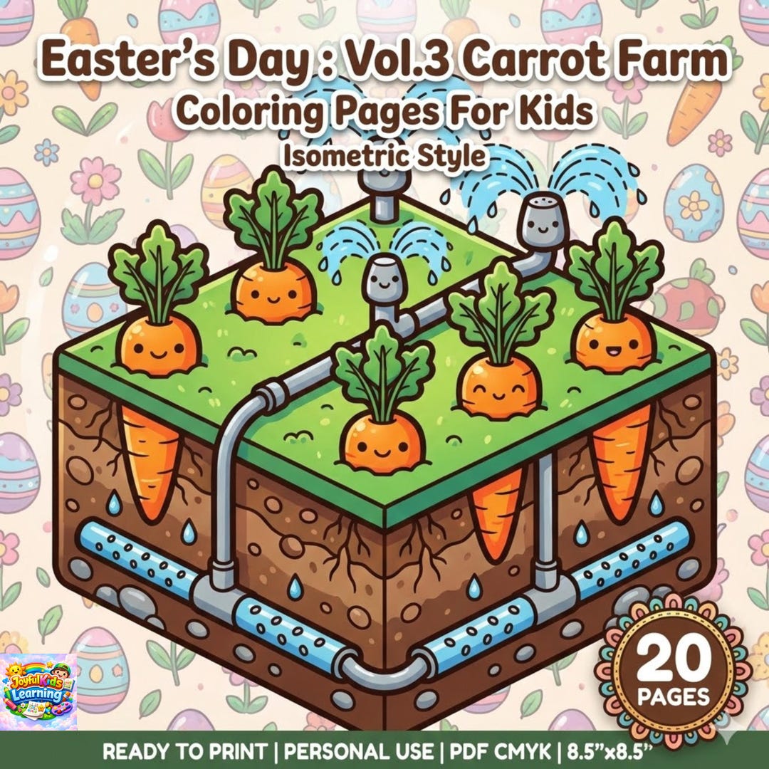 20 Easter's Day Coloring Pages for Kids | Carrot Farm | Isometric Style ...
