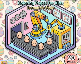 イースターの子供向けぬり絵20枚 | ひよこ孵化場 | アイソメトリックスタイル | 8.5インチ×8.5インチ