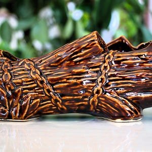 MINT - McCoy #630 Log Planter 1953 - Jardinière Bûche Vintage Woodline Collectionneur - Céramique Impeccable 18cm - MCM Cabin Core Boho Chic