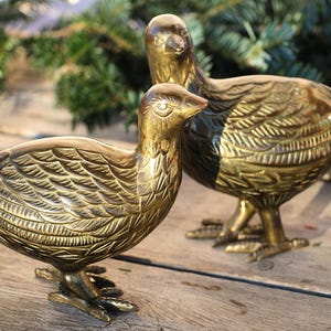 Pair of Vintage Solid Brass Pheasants | Hollywood Regency Decor | Mid-Century Solid Brass Pheasant Duo | Made in Taiwan 1970