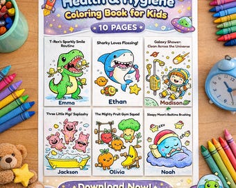 Health & Hygiene Coloring Book for Kids | Printable PDF A4 and Letter | Dental - Bath Routine Pages | Preschool Healthy Habits Activity CMYK