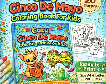 Cinco De Mayo Coloring Book for Kids Printable, Fiesta Coloring Pages PDF, Preschool Activity Book, Classroom Party Craft CMYK