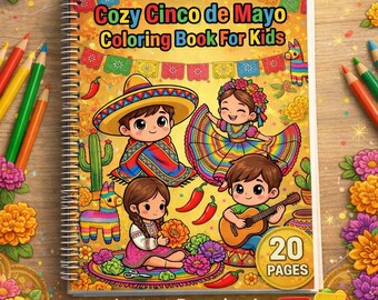 Cinco de Mayo Coloring Book for Kids Printable – 20 Page Kawaii Fiesta Activity PDF, Classroom Holiday Worksheet A4 US Letter CMYK