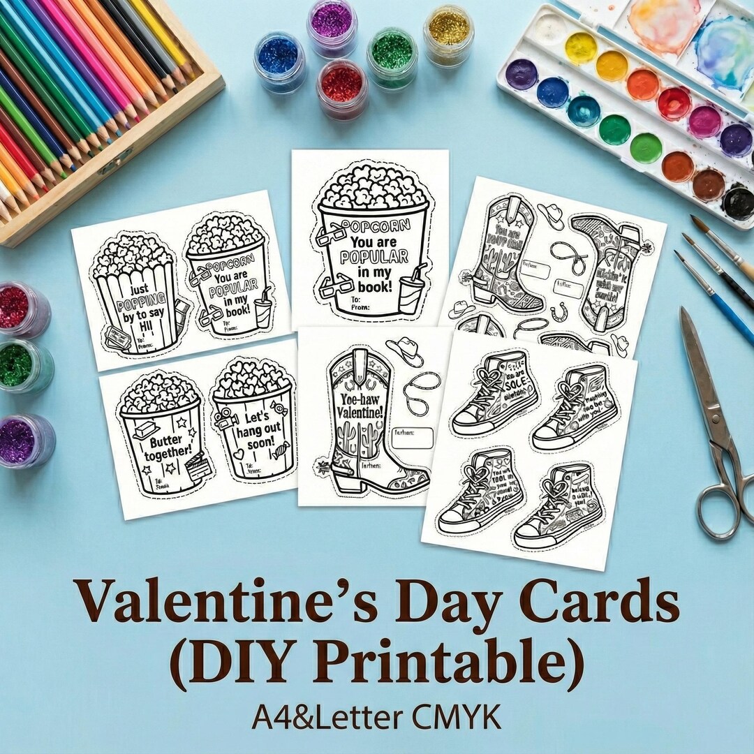 DIY Valentine Cards Printable | Kids Coloring Activity (A4 & Letter) - Etsy