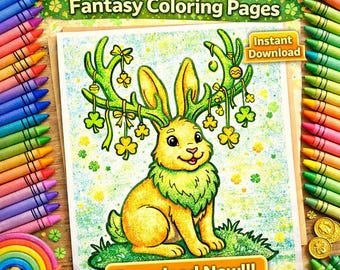 20 St. Patrick’s Day Coloring Pages, Fantasy & Mythical Creatures, Monster March Activity for Kids, Classroom Party Game, PDF CMYK