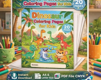 Cute Dinosaur Coloring Pages for Kids | Printable Dino Coloring Book | 20 Pages Preschool Activity | Instant Download PDF