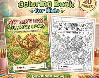 Mother's Day Coloring Book | Isometric Style Puzzle Art | Gift for Mom from Kids | Digital Download | Dragon, Mermaid, Gamer Mom Themes PDF