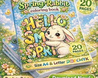 Spring Coloring Book | Cute Bunny Printable | 20 Page PDF A4 Letter CMYK | Cozy Kawaii Rabbit Art for Kids & Adults CMYK