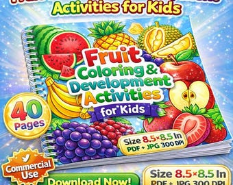 Fruit Activity Book for Kids | Coloring, Matching, & Counting (Commercial Use) (Digital Download)