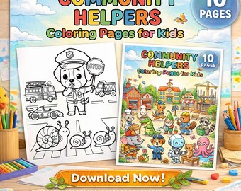 Community Helpers Coloring Pages for Kids, Cute Animal Jobs Coloring Book, Preschool Learning Activity, Printable PDF