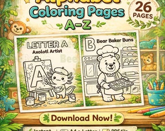 Alphabet Coloring Pages A-Z | Animal Coloring Book PDF | Preschool Worksheets & Kindergarten Activity | Homeschool Printable