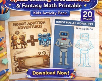 Space Tracing Worksheets & Fantasy Math Printable | Kids Activity Pack | Homeschool PDF | 20 Pages