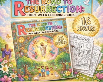Easter Story Coloring Book, 16 Page Holy Week Activity for Kids, Good Friday to Resurrection Bible Lesson, Sunday School Printable PDF CMYK