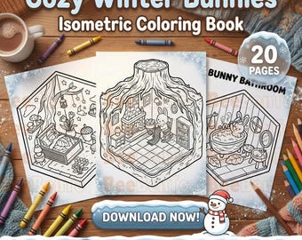 Isometric Winter Bunny Coloring Book | 20 Hygge Pages (PDF Download)