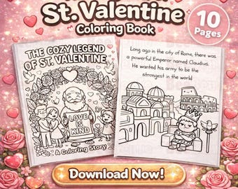 St. Valentine Story Coloring Book for Kids | Catholic Valentine Activity | Big Bold Line | History of Valentine Homeschool Lesson PDF