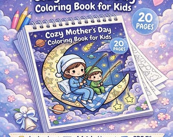 Cozy Mother’s Day Coloring Book for Kids – 20 Printable Pages PDF, Gift for Mom, Classroom Activity, A4 & Letter Instant Download CMYK