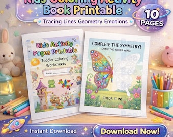 Kids Coloring Activity Book Printable | Preschool Learning Workbook PDF | Tracing Lines Geometry Emotions | Homeschool Printable