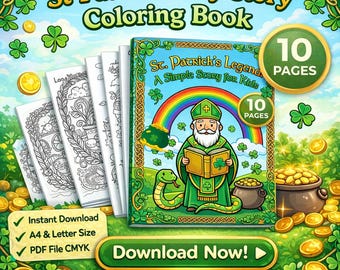 St Patrick's Day Story Coloring Book | Saint Patrick Legend for Kids | Catholic Homeschool History Lesson | Catholic March Activity PDF CMYK