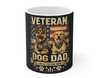 Taza para papá veterano con perro (11 oz), camiseta para amantes de los perros, taza patriótica K9, regalo fiel a la esencia para veteranos
