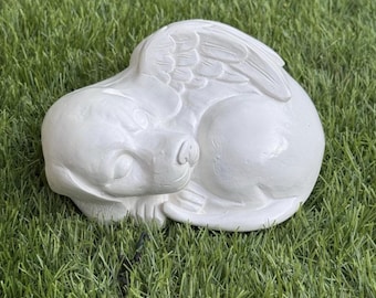 Stone Dog Memorial with Angel Wings – Pet Loss Garden Ornament