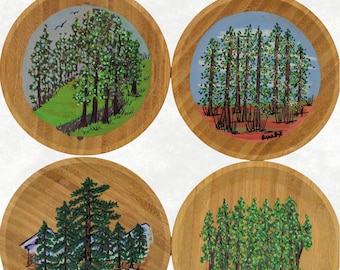 Individual  Hand Painted Bamboo Glassware Charcuterie  Topper & Appetizer Plate | Scenic Views, Landscape, Hostess Gift