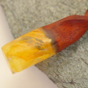 Padauk spiral hair stick with palo verde flowers, 5 1/4 inches