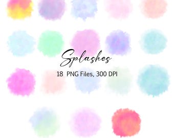 Aquarell Splash Clipart Bundle, Teil 2 Pastell Farbe Splatter, Bunt Neutral (Digitaler Download)